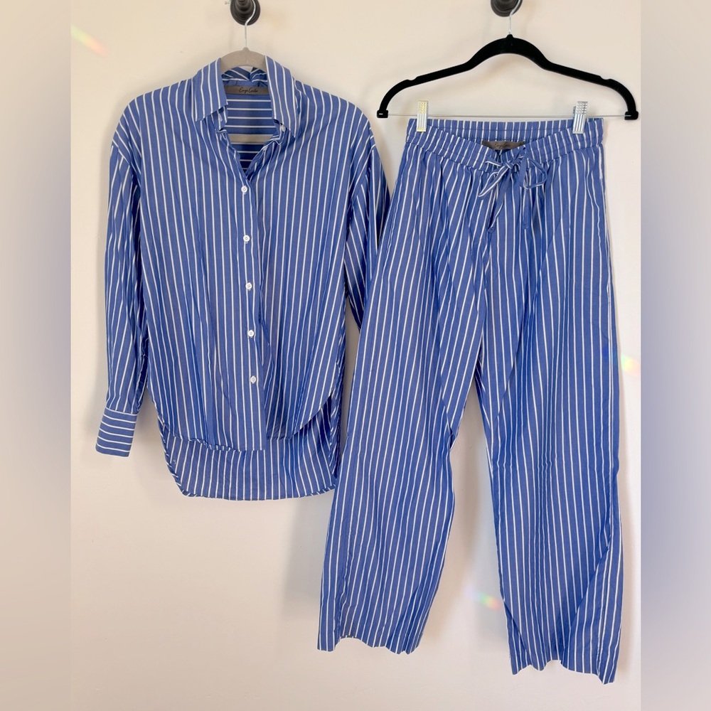 Enza Costa blue and white stripe cotton set